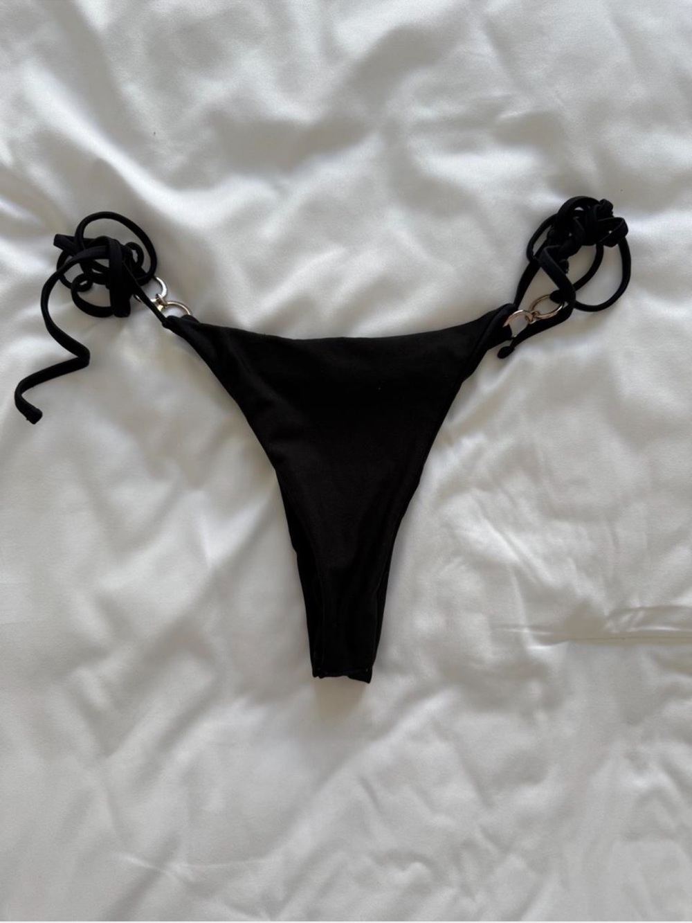 Black Tie-Side Bikini Bottom with Ring Detail